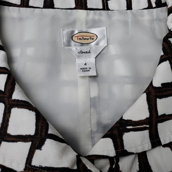 Talbots Stretch Corduroy White Brown Black Check Patterned Dress Size 4 - Picture 4 of 16